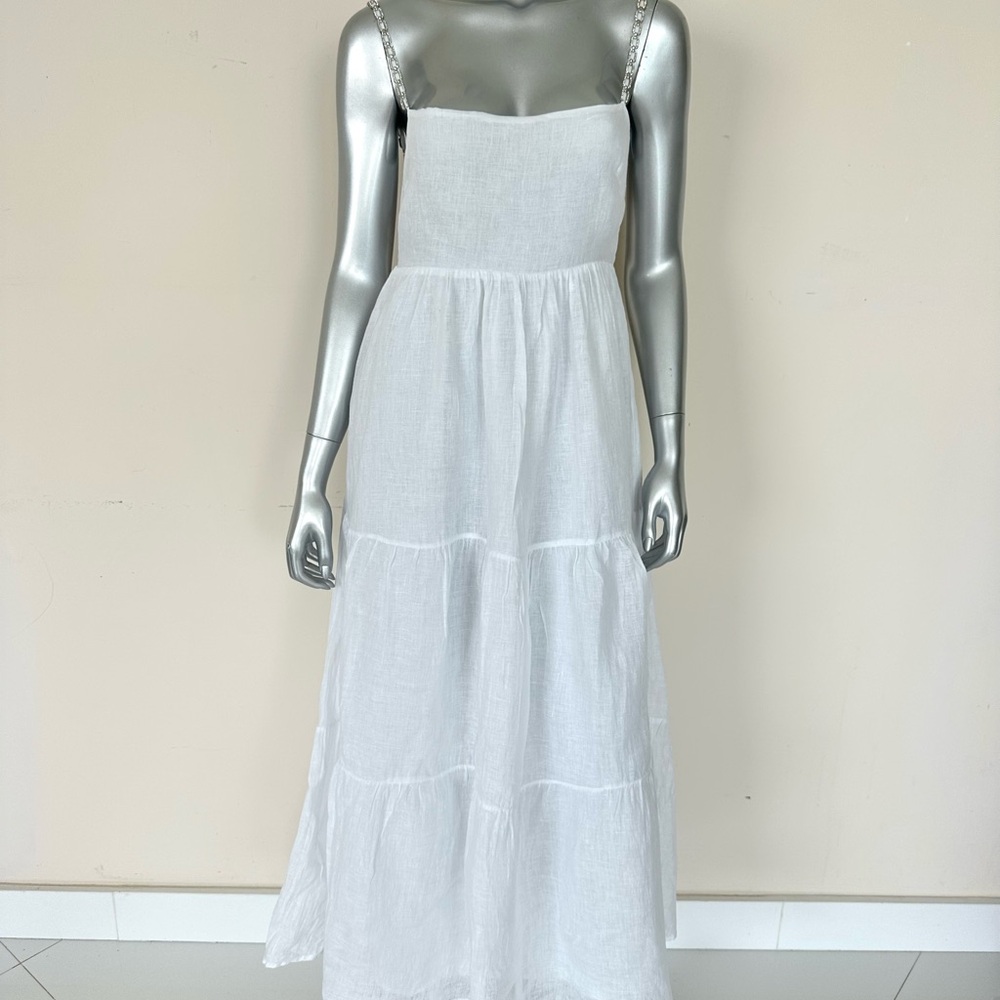Rumer Linen Dress Size S Established With Crystals Retail 580$